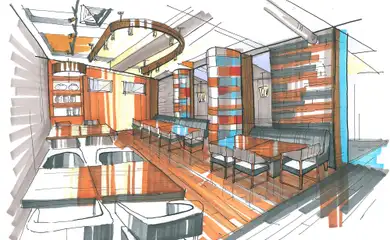 Interior design for the restaurant Union. Interior design services. Architectural firm INK Architects